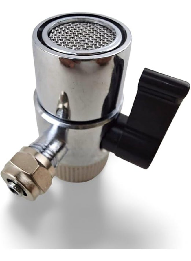 Water faucet adapter with control valve, mesh filter, and quick-connect side connector, chrome finish, suitable for kitchen and bathroom, compatible with filter hoses. - Image 1